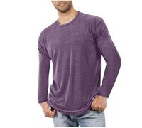 Camiseta de manga larga para hombre, camiseta básica, fina, monocolor, manga larga, para tiempo libre, cuello redondo, camiseta de manga larga, elástica, para hombre, con capa base, corte holgado