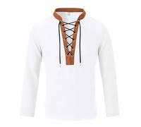 Camiseta de manga larga para hombre con cuello de cordones, camiseta de punto de gofre, estilo medieval, camiseta Henley informal con cuello en V, Style_d04 Blanco, M