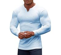 Camiseta de manga larga para hombre con cuello en V, camiseta deportiva para hombre, sexy, informal, color liso, corte delgado, elegante, clásico, pasajeros, cómodo, suave, alto temperamento, fitness