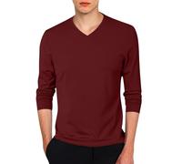 Camiseta de Manga Larga para Hombre con Cuello en V, Tejido Ligero y Suave, Corte Slim fit, Ideal como Prenda Base para Capas, Uso Casual y Moda Urbana
