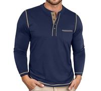 Camiseta de manga larga para hombre con cuello redondo, camiseta deportiva para hombre de corte delgado básico e informal con bolsillo en el pecho cómodo diario en otoño e invierno
