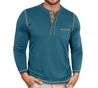 Camiseta de manga larga para hombre con cuello redondo, camiseta deportiva para hombre de corte delgado básico e informal con bolsillo en el pecho cómodo diario en otoño e invierno