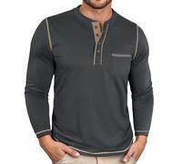 Camiseta de manga larga para hombre con cuello redondo, camiseta deportiva para hombre de corte delgado básico e informal con bolsillo en el pecho cómodo diario en otoño e invierno