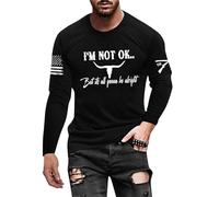 Camiseta de manga larga para hombre con cuello redondo y manga larga, estampada, europea y moderna, informal y cómoda, Negro , M