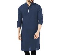 Camiseta de manga larga para hombre con túnica musulmana, informal, holgada, lisa, elegante, manga larga, algodón transpirable, azul, M