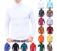 Camiseta de manga larga para hombre, corte ajustado, cuello de tortuga, monocolor, camiseta básica, de secado rápido, camiseta deportiva estrecha, camiseta de verano cómoda, camiseta de tiempo libre