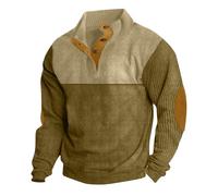 Camiseta de manga larga para hombre, cuello alto de 1/4 botones, jersey vintage de pana con bloque de color, patchwork, camiseta deportiva, corte ajustado, informal, deportivo, sudadera ligera y
