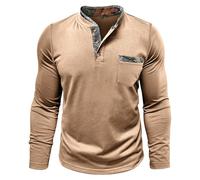Camiseta de manga larga para hombre, cuello Mao- camiseta, deportiva, informal, clásica, ligera, suave y elegante, camisa delgada, pasaporte básico, blusa cómoda, simple suéter para otoño, caqui, L