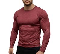 Camiseta de manga larga para hombre, cuello redondo, ligera, informal, para entrenamiento, fitness, Vino, L
