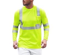 Camiseta de Manga Larga para Hombre de Alta Visibilidad, Ropa de Trabajo Reflectante de Seguridad y Advertencia - Básica, Cuello Redondo, para Primavera y Verano, Cómoda