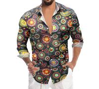 Camiseta de manga larga para hombre de colores, hippies de los 70, floral, arcoíris, retro, flores, hawaiana, para hombres, camiseta de ocio, hawaiana, funky, de fiesta, camisas callejeras, paisley