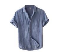 Camiseta de manga larga para hombre, de lino y verano, manga corta, para el tiempo libre, vintage, para la playa, solapa, camisa de trabajo, corte regular, transpirable, camiseta de verano, tallas