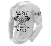 Camiseta de manga larga para hombre, disfraz de vikingo, mitología nórdica medieval, camiseta larga estampada con cuello redondo, jersey de ocio, camiseta deportiva ligera, R blanco., XL