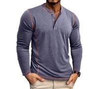Camiseta de manga larga para hombre, estilo Henley, de algodón, informal, sin cuello, para abuelo, Azul Oscuro, 3XL