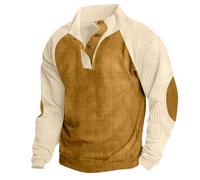 Camiseta de manga larga para hombre, estilo vintage, de pana con bloques de color, patchwork, con botones, cuello alto, camiseta deportiva, corte ajustado, sin capucha, ligero, deportivo, informal