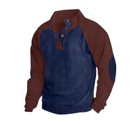 Camiseta de manga larga para hombre, estilo vintage, de pana con bloques de color, patchwork, con botones, cuello alto, camiseta deportiva, corte ajustado, sin capucha, ligero, deportivo, informal