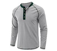 Camiseta de manga larga para hombre Henrry's Lead Jersey Casual Vintage Tops Monocolor Manga Larga Camiseta con botones Cuello Redondo Jersey Algodón Manga Larga Top Top Basic Undershirt Delgado