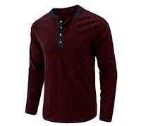 Camiseta de manga larga para hombre Henrry's Lead Jersey Casual Vintage Tops Monocolor Manga Larga Camiseta con botones Cuello Redondo Jersey Algodón Manga Larga Top Top Basic Undershirt Delgado