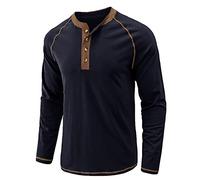 Camiseta de manga larga para hombre Henrry's Lead Jersey Casual Vintage Tops Monocolor Manga Larga Camiseta con botones Cuello Redondo Jersey Algodón Manga Larga Top Top Basic Undershirt Delgado