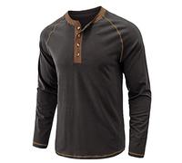 Camiseta de manga larga para hombre Henrry's Lead Jersey Casual Vintage Tops Monocolor Manga Larga Camiseta con botones Cuello Redondo Jersey Algodón Manga Larga Top Top Basic Undershirt Delgado