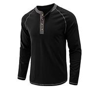 Camiseta de manga larga para hombre Henrry's Lead Jersey Casual Vintage Tops Monocolor Manga Larga Camiseta con botones Cuello Redondo Jersey Algodón Manga Larga Top Top Basic Undershirt Delgado