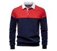 Camiseta de manga larga para hombre, polo deportivo de manga larga, corte ajustado, con cuello a la moda, empalme, bloque de color, jersey, solapa con botones, sudadera de manga larga, chaqueta de