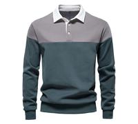 Camiseta de manga larga para hombre, polo deportivo de manga larga, corte ajustado, con cuello a la moda, empalme, bloque de color, jersey, solapa con botones, sudadera de manga larga, chaqueta de