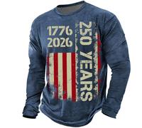 Camiseta de manga larga para hombre USA 1776-2026, 250 años del Día de la Independencia, diseño de bandera retro, color negro, S-5XL, regalo, marine, XL
