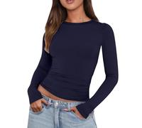 Camiseta de manga larga para mujer, ajustada, deportiva, ligera, informal, larga, lisa, deportiva, enrollable, cómoda, cuello de blusa, camiseta de lactancia, elástico, manga larga, Bu2., S