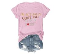 Camiseta de manga larga para mujer, algodón, de hecho, lo suficientemente grande, camisa para mujer, moda informal, lisa, linda, impresa, cuello redondo, manga corta, rosa, S