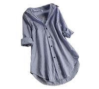 Camiseta de manga larga para mujer, blusa de gran tamaño, blusa de manga larga, con solapas, camiseta larga a rayas, corte regular, camiseta de tallas grandes, camiseta ligera de verano, informal