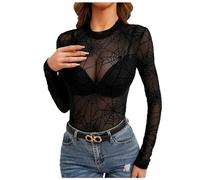 Camiseta de manga larga para mujer, blusa de malla para mujer, de manga larga, que realza la figura, parte superior, camiseta transparente, para salir, c, M