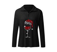 Camiseta de manga larga para mujer, blusa de vacaciones informal, blusa larga de Navidad para mujer, camisa de gran tamaño, Negro , M