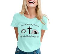 Camiseta de manga larga para mujer, camiseta casual de manga corta y cuello redondo para mujer, con estampado de carta, varios colores, menta verde., M