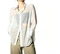 Camiseta de manga larga para mujer, camiseta de gran tamaño, chaleco con diadema transparente con una chaqueta ligera de ébano como capa exterior, blanco, XS