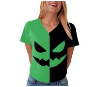 Camiseta de manga larga para mujer, camiseta de manga corta y cuello en V, para mujer, estampado humorístico e informal, ideal para una noche o un uso diario., verde, L