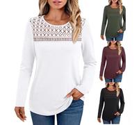 Camiseta de manga larga para mujer, camiseta de manga larga, camiseta calada, camiseta transpirable, camiseta casual superior versátil 2025 nueva ropa de cuello redondo Loungewear lisa Top, rojo, XXL