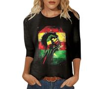 Camiseta de manga larga para mujer, camiseta de manga larga, camiseta negra para mujer, blusa de celebración africana, camiseta de manga 3/4, cuello redondo, Le Noir, S