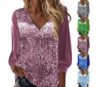 Camiseta de manga larga para mujer, camiseta de manga larga para mujer, talla grande, camiseta con cuello en V, camiseta casual superior XXXL Top 2025 nueva ropa Y2K Loungewear Chic Camiseta brillante