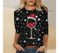 Camiseta de manga larga para mujer, camiseta de Navidad de manga larga para mujer, camiseta de Navidad, sudadera esencial para capas, 20 negro, XXL