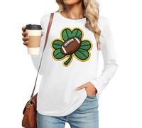 Camiseta de manga larga para mujer, camiseta festiva irlandesa, estampado del Día de San Patricio, camiseta de manga larga, tallas grandes, irlandés, día de San Patricio, cuello redondo, 03-blanco, L
