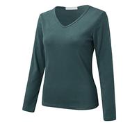 Camiseta de manga larga para mujer, camiseta interior térmica con cuello redondo, forro polar, parte superior delgada, camisas térmicas de manga larga, tops de invierno, verde, L
