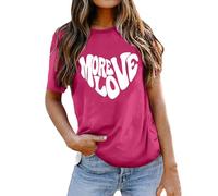 Camiseta de manga larga para mujer, camisetas gráficas de San Valentín para mujer, camisetas de manga corta en forma de corazón de amor, regalo de San Valentín lindo para, rosa fuerte, XL