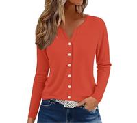 Camiseta de manga larga para mujer, color negro, camiseta de algodón con cuello en V, blusa ajustada, camiseta Henley, corte ajustado, camiseta de ocio, cuello en V, parte superior con botones