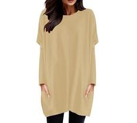 Camiseta de manga larga para mujer, con bolsillos, para verano, ajuste holgado, para invierno y otoño, informal, de gran tamaño, sexy, para salir, lindas túnicas largas, amarillo, XL