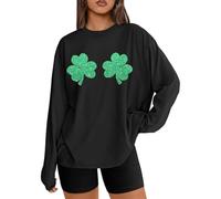 Camiseta de manga larga para mujer con diseño de San Patricio en forma de corazón, trébol de la suerte, para trajes festivos de primavera, Negro , XL