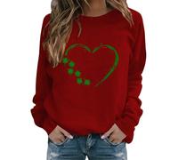 Camiseta de manga larga para mujer con estampado de corazón, sudadera fina para mujer, deportiva, S-3XL, corte holgado, sudadera de cuello redondo, sudadera de un solo color, chaqueta deportiva suave