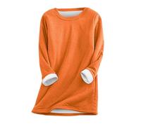 Camiseta de manga larga para mujer con forro polar suave - Parte superior térmica cálida | Camiseta de invierno acogedora para el aspecto de capas, Style_b12 Orange, M
