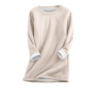 Camiseta de manga larga para mujer con forro polar suave - Parte superior térmica cálida | Camiseta de invierno acogedora para el aspecto de capas, Style_b02 Beige, S