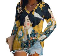 Camiseta De Manga Larga para Mujer, Cuello De Pico, Camiseta Holgada con Retrato Una Mujer Estilo Arte Abstracto, Básica, Primavera, Otoño, Sudaderas, Túnica, Ropa Informal